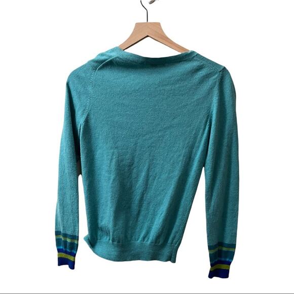 Boden Blue Teal Ruffle Front Cardigan Cashmere Angora Blend Size 4 - Picture 7 of 7